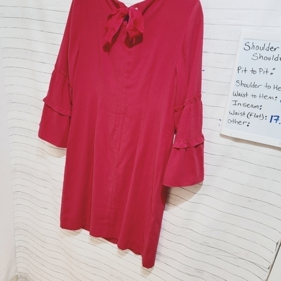 TALBOTS RASPERRY PINK DRESS RIBBON TIE, RUFFLE BELL SLEEVE SZ 6P - Picture 11 of 13